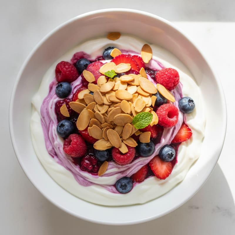 Greek Yogurt Protein Parfait with Mixed Berries and Almonds
