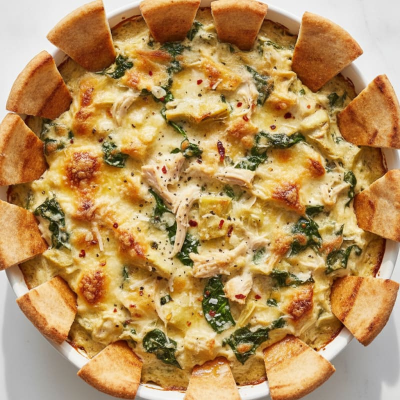 Baked Spinach Artichoke Dip with Toasted Pita