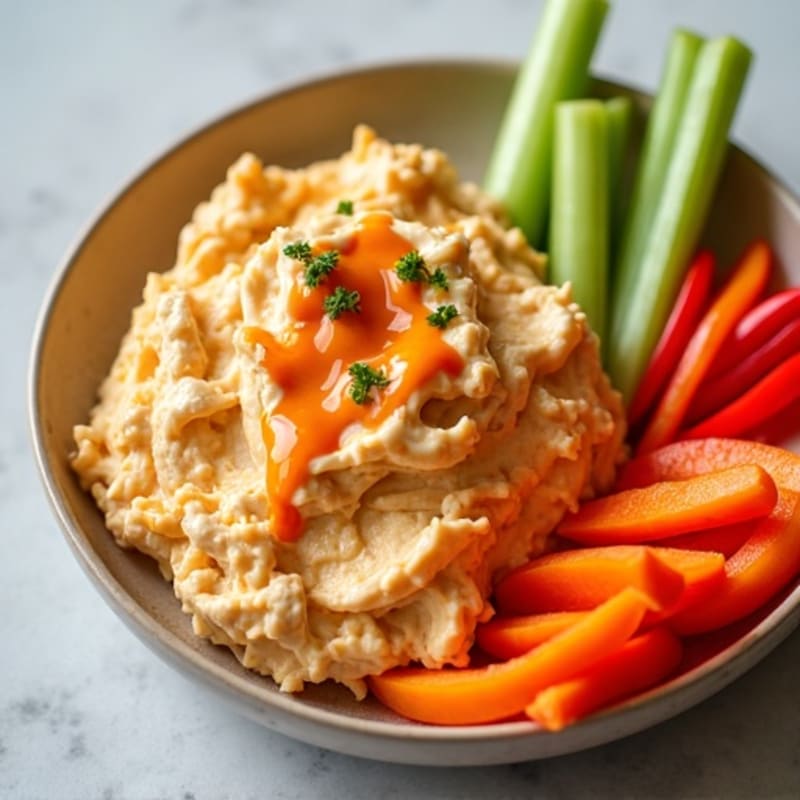 Healthy Creamy Buffalo Chicken Dip with Crisp Veggies