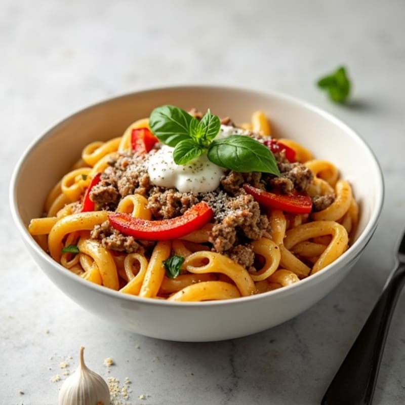 Creamy Beef and Bell Pepper Pasta Bowl
