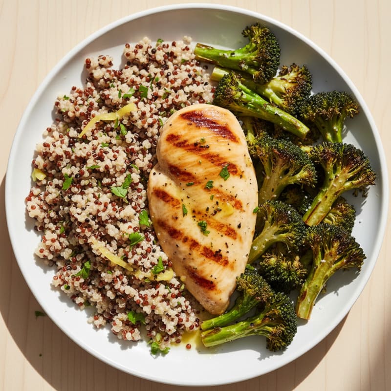Grilled Chicken Breast with Quinoa and Roasted Broccoli