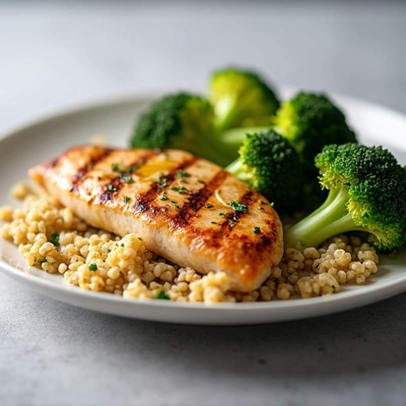 Grilled Chicken Breast with Quinoa and Roasted Broccoli