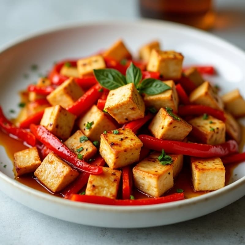 Sheet Pan Crispy Tofu and Bell Peppers with Ginger-Garlic Sauce