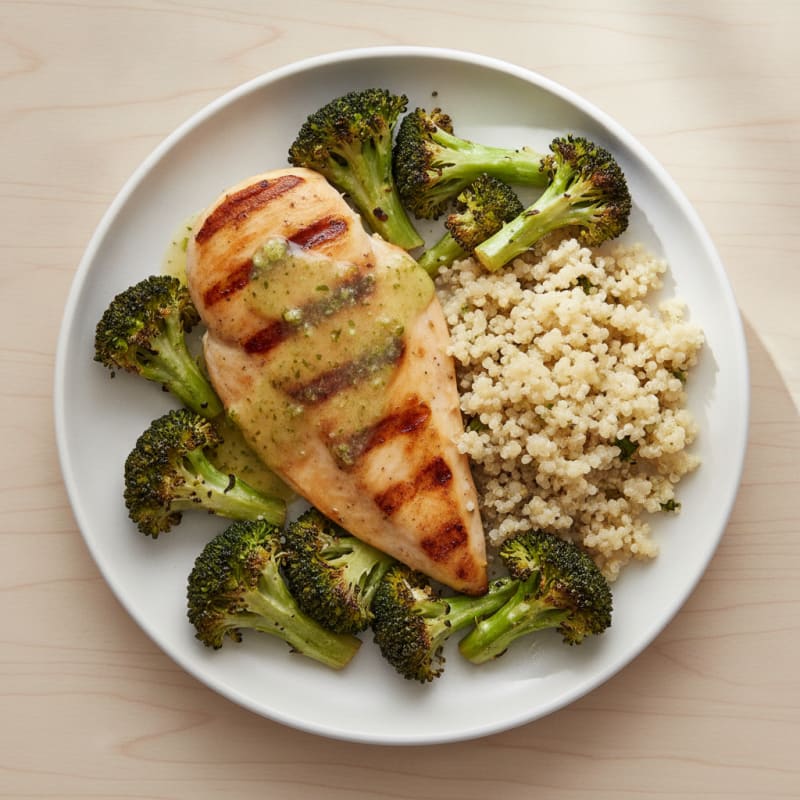 Grilled Chicken Breast with Quinoa and Roasted Broccoli