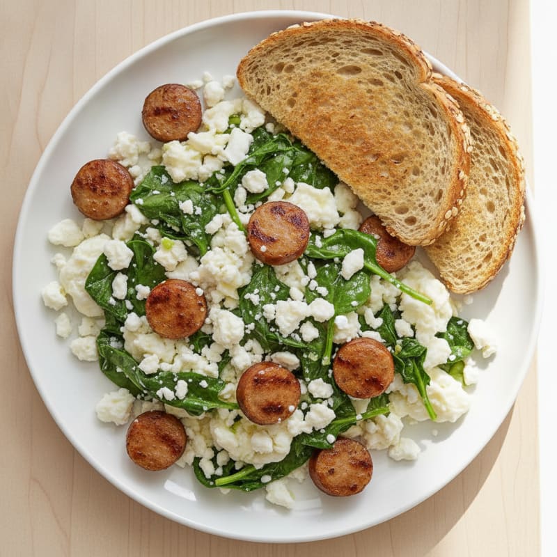Egg White and Turkey Sausage Scramble with Spinach and Feta