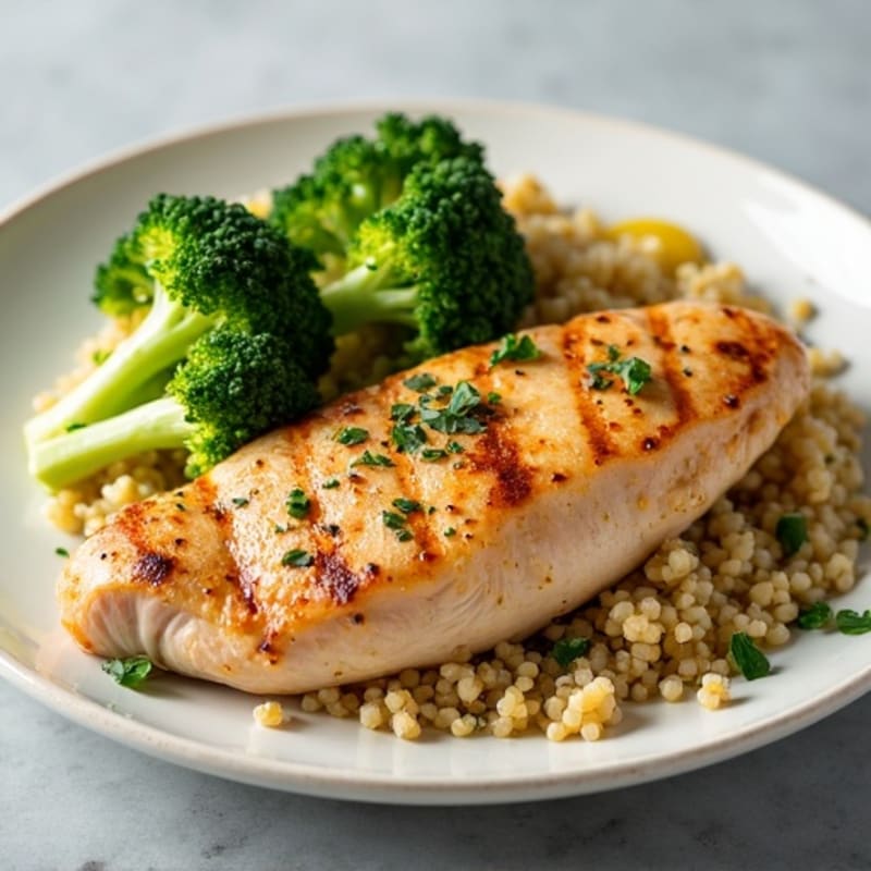 Grilled Chicken Breast with Quinoa and Roasted Broccoli