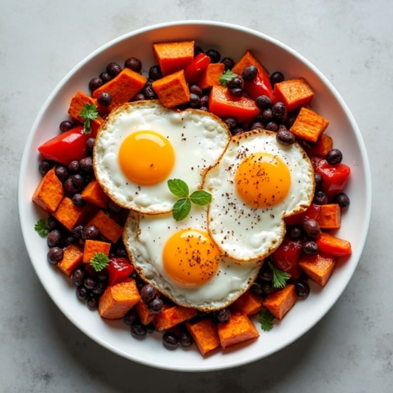 Sheet Pan Roasted Sweet Potato and Bell Pepper Hash with Sunny-Side Up Eggs
