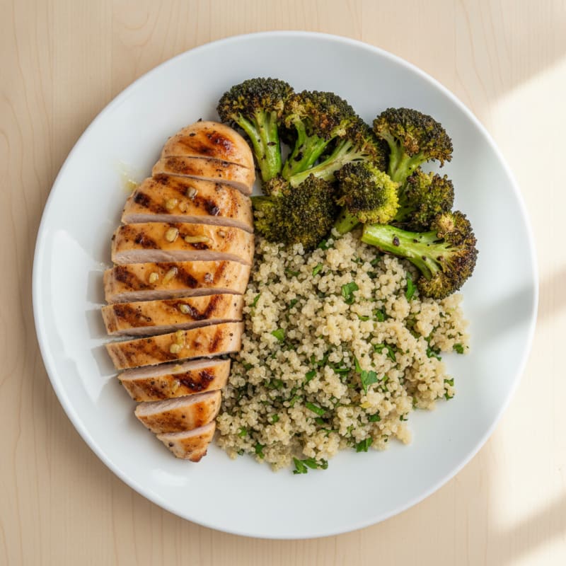 Grilled Chicken Breast with Quinoa and Roasted Broccoli
