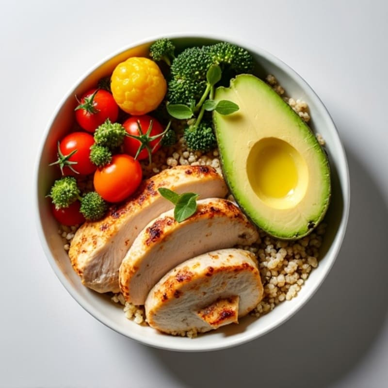 Grilled Chicken and Quinoa Bowl with Roasted Vegetables