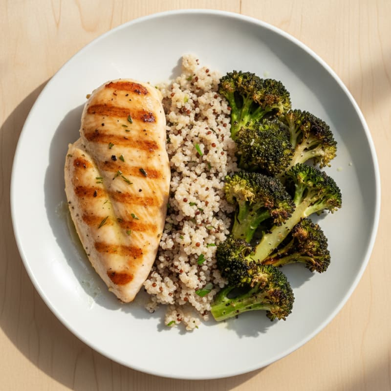 Grilled Chicken Breast with Quinoa and Roasted Broccoli