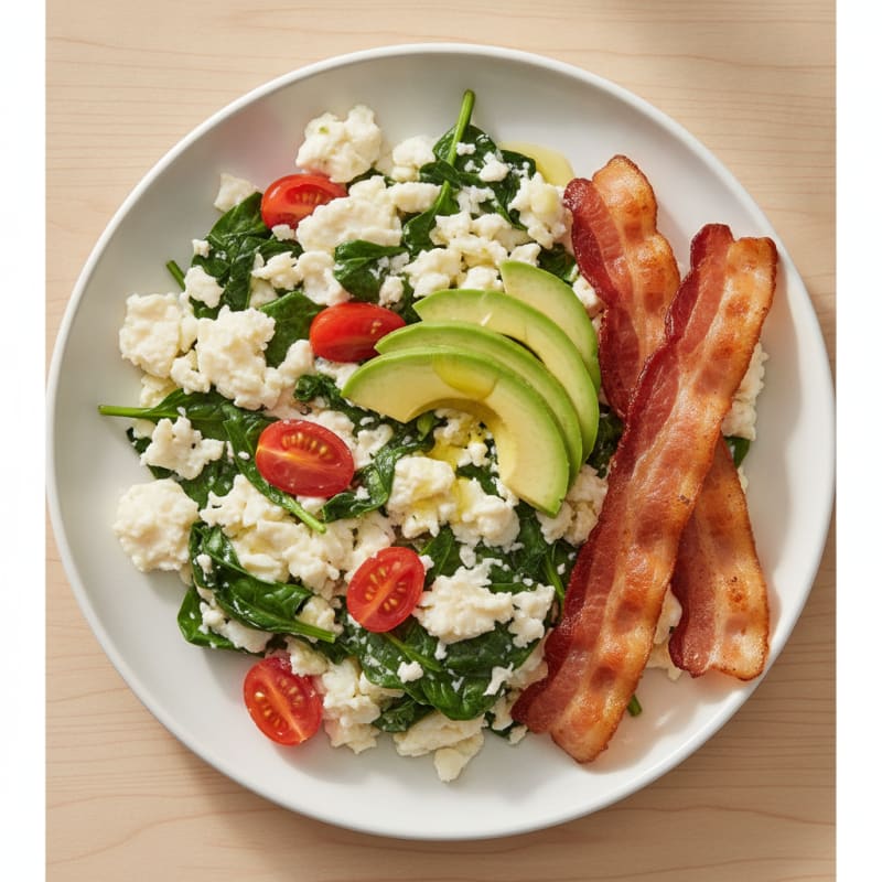 Egg White Spinach Scramble with Turkey Bacon