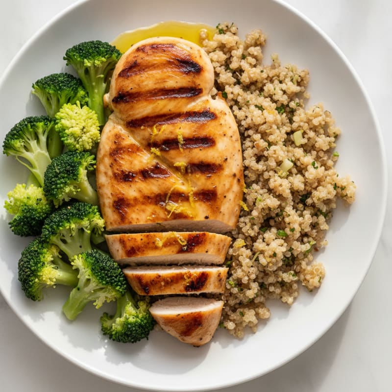 Grilled Chicken Breast with Quinoa and Steamed Broccoli