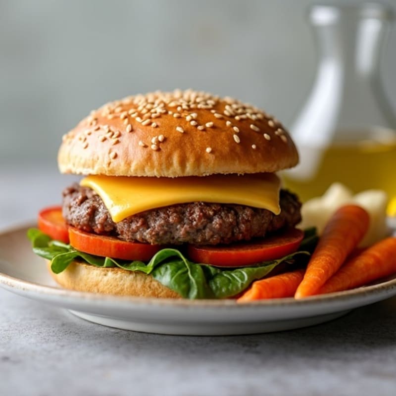 Juicy Lean Beef Burger with Roasted Root Vegetables