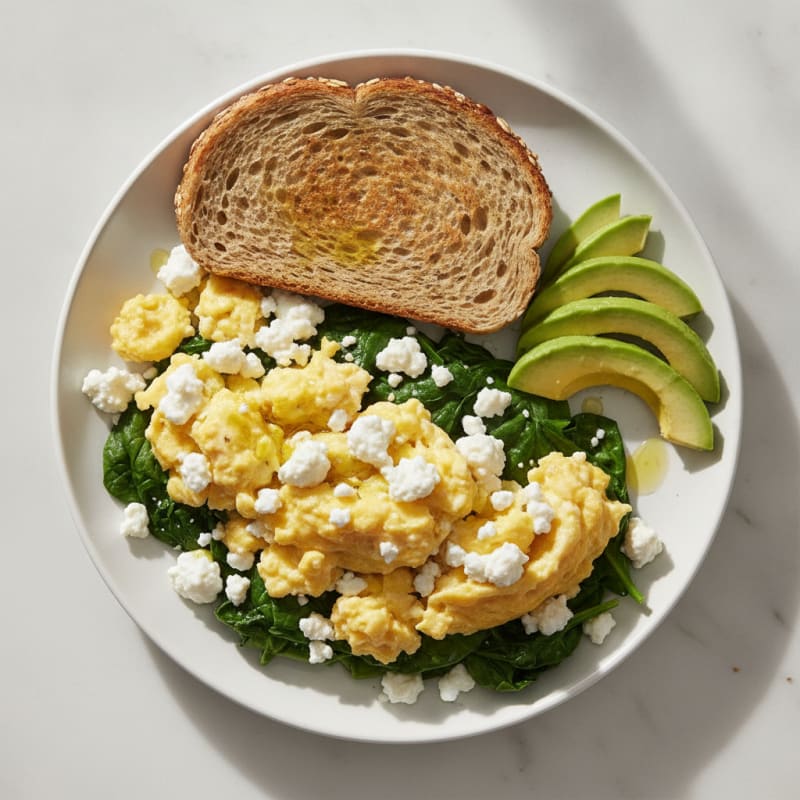 Cottage Cheese and Egg Scramble with Sautéed Spinach