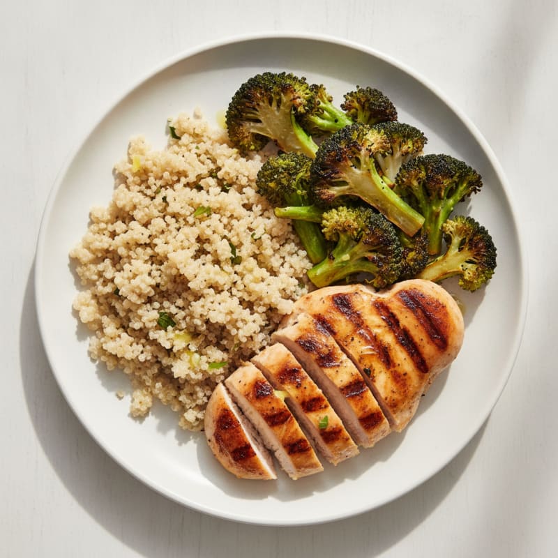 Grilled Chicken Breast with Quinoa and Roasted Broccoli