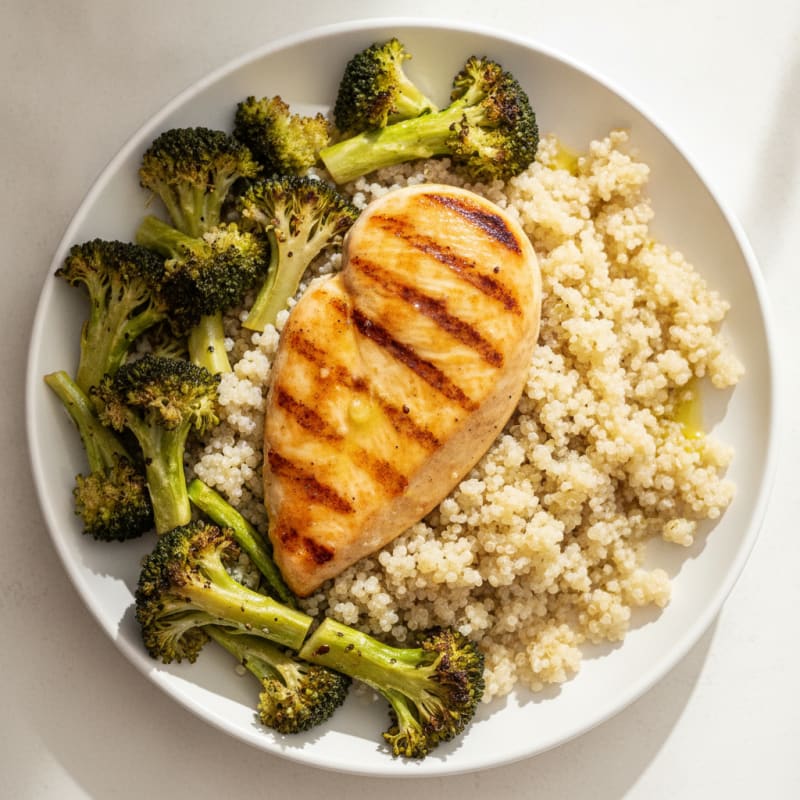 Grilled Chicken Breast with Quinoa and Roasted Broccoli