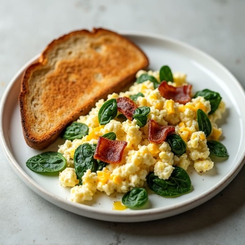 Cottage Cheese and Egg Scramble with Spinach and Turkey Bacon