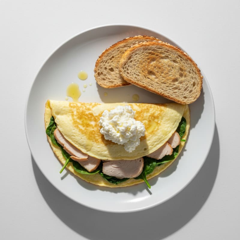 Egg White Spinach Omelette with Cottage Cheese and Sliced Turkey