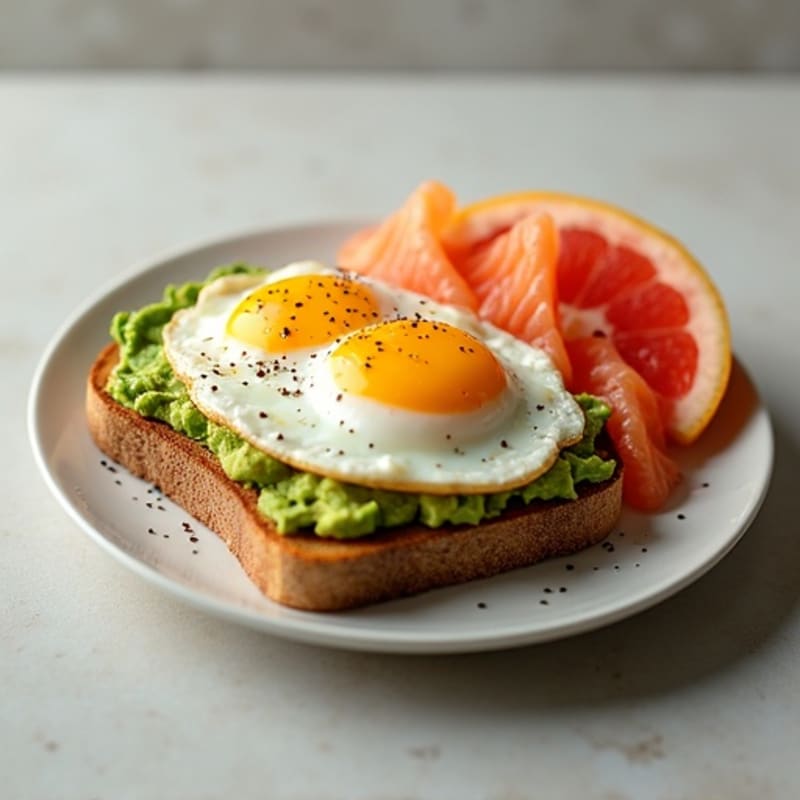 Egg and Avocado Toast with Sliced Grapefruit
