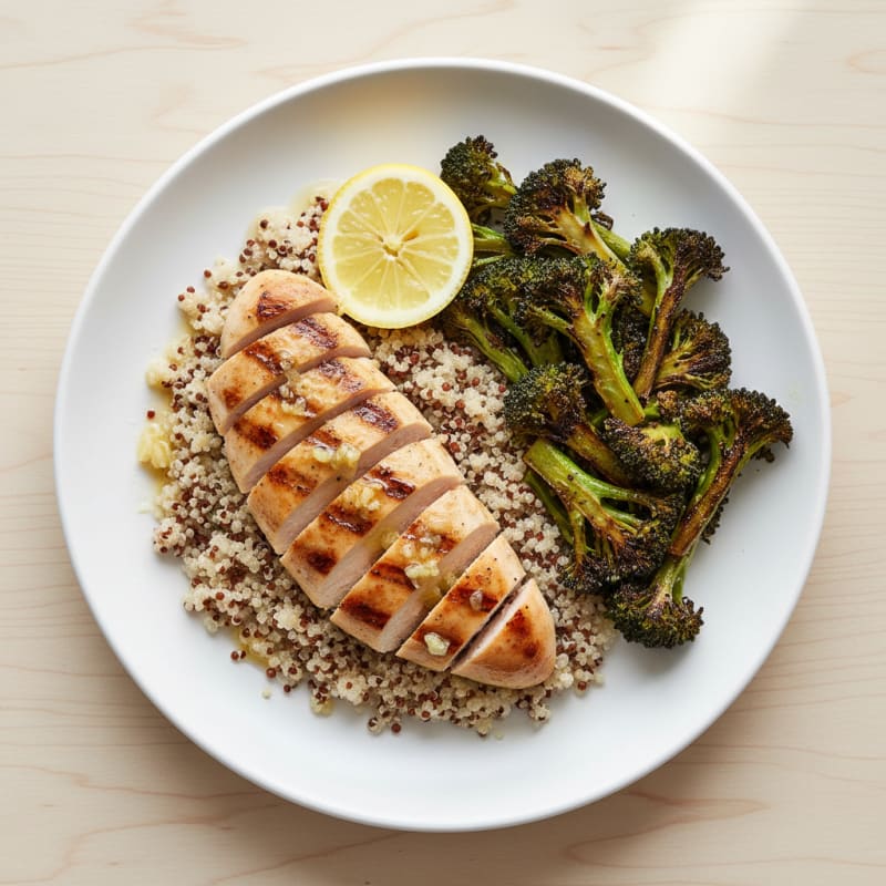 Grilled Chicken Breast with Quinoa and Roasted Broccoli