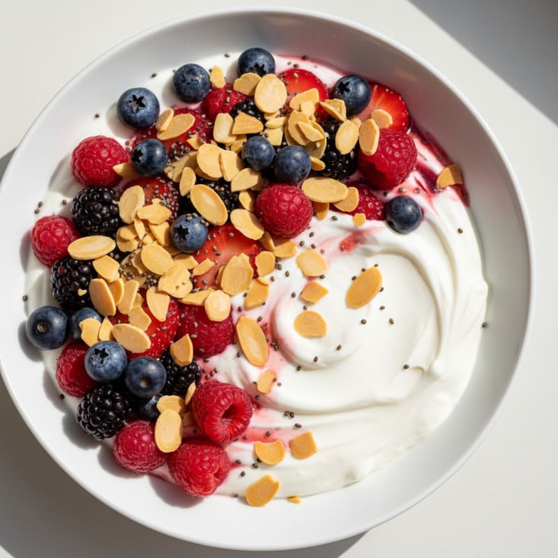 Creamy Greek Yogurt Protein Bowl with Mixed Berries and Almonds