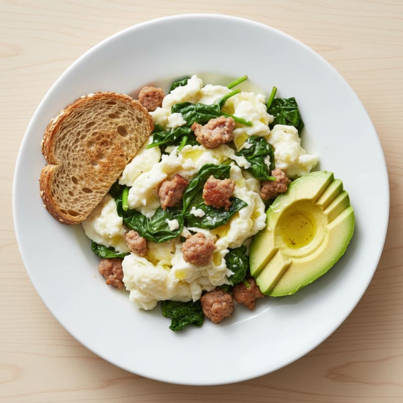 Egg White and Turkey Sausage Scramble with Spinach