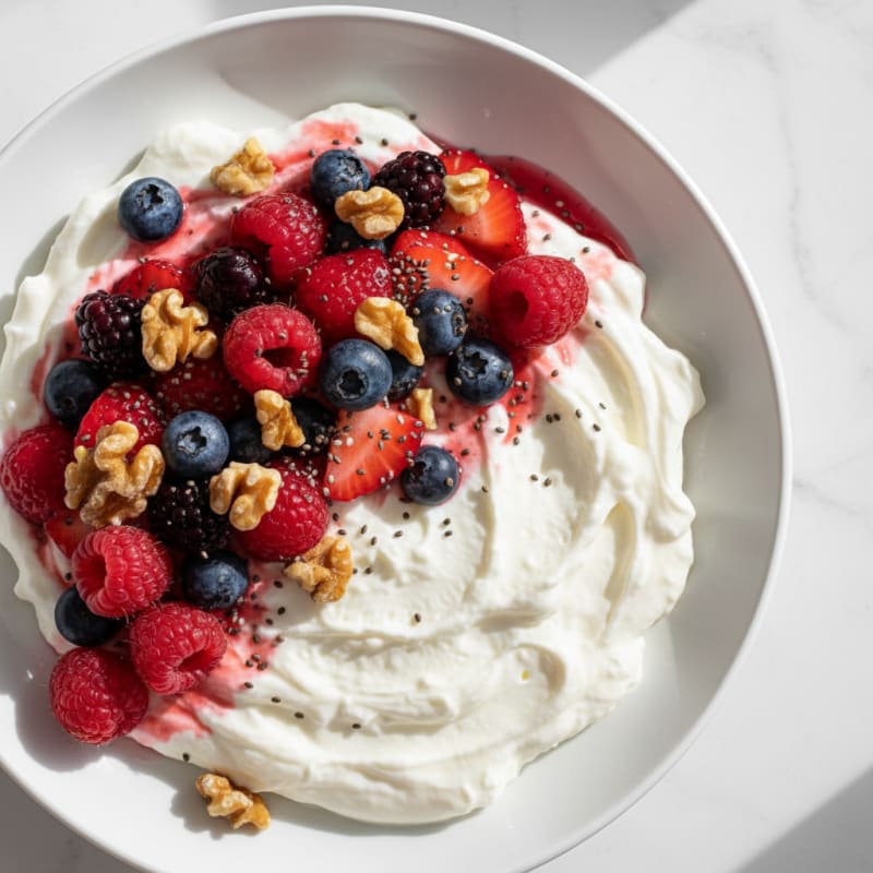 Greek Yogurt Protein Pudding with Mixed Berries