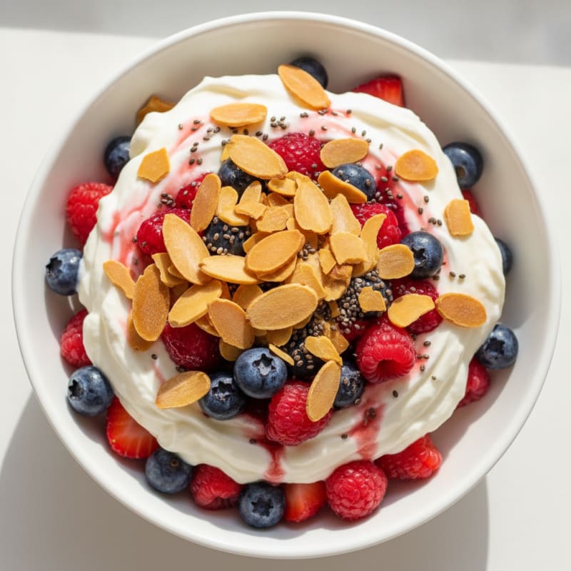 Vanilla Protein Yogurt Parfait with Berries and Almonds
