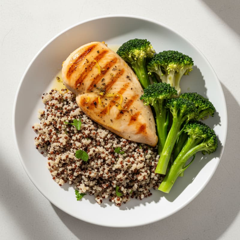 Grilled Chicken Breast with Quinoa and Steamed Broccoli