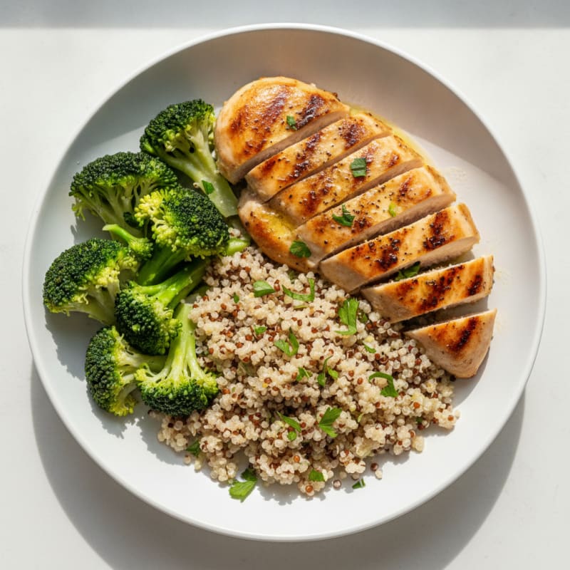 Grilled Chicken Breast with Quinoa and Steamed Broccoli