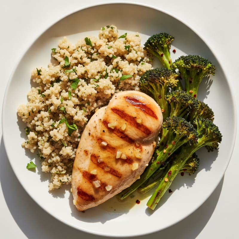Grilled Chicken Breast with Quinoa and Roasted Broccoli