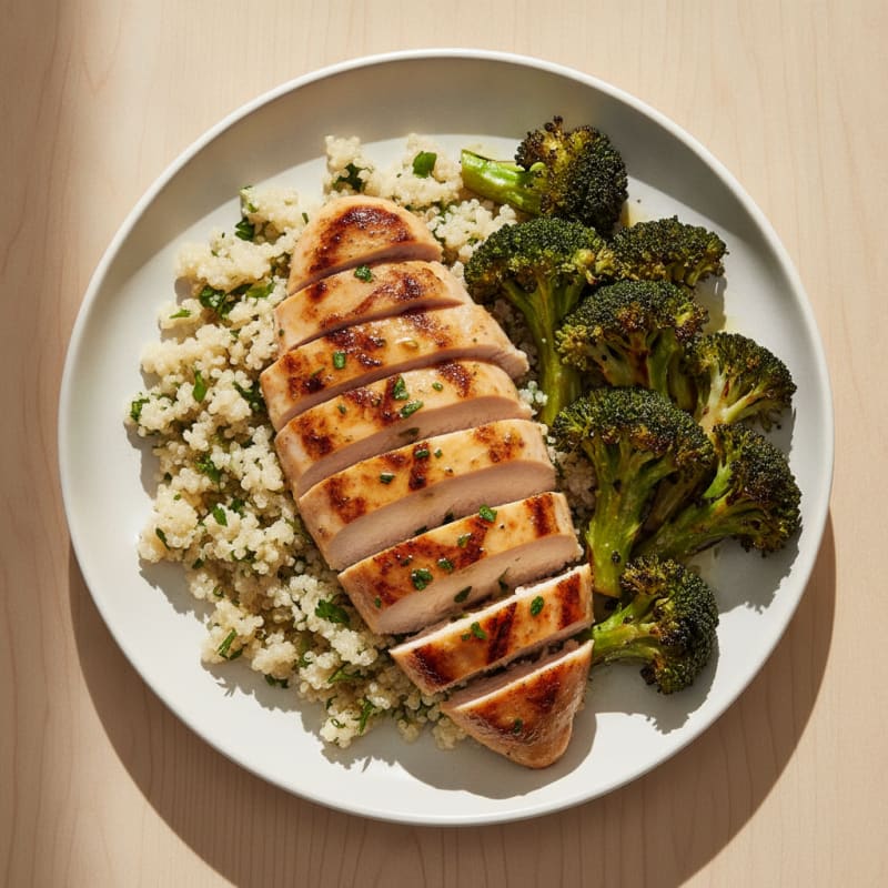 Grilled Chicken Breast with Quinoa and Roasted Broccoli