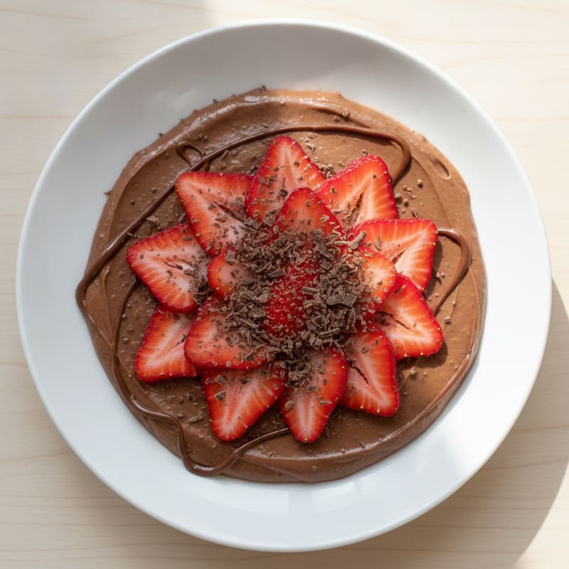 Silky Chocolate Protein Pudding with Sliced Strawberries