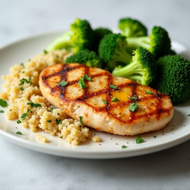 Grilled Chicken Breast with Quinoa and Steamed Broccoli