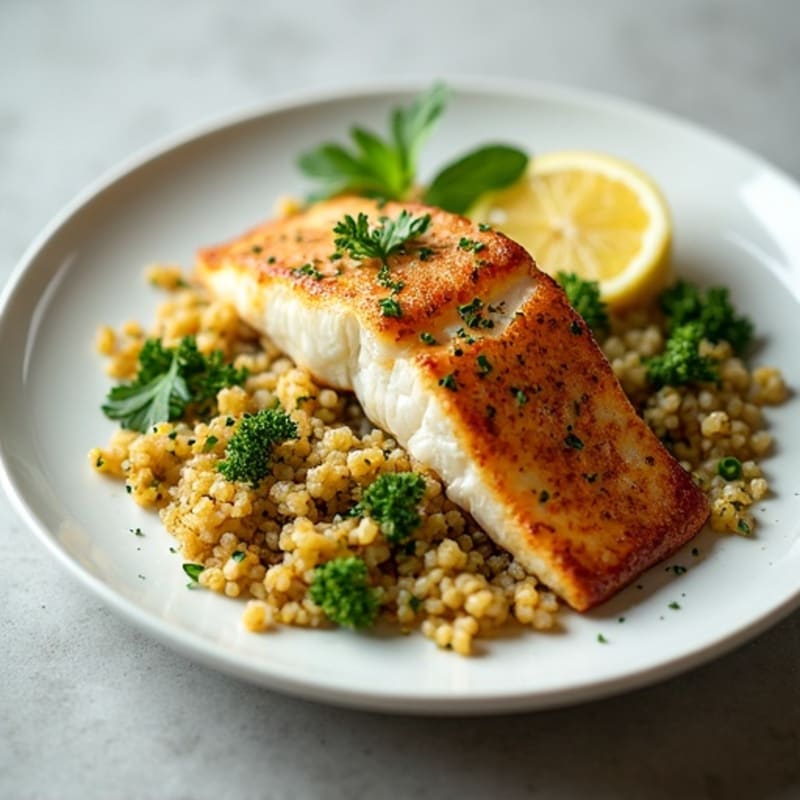 Crispy Pan-Seared Sea Bass with Lemon Herb Quinoa