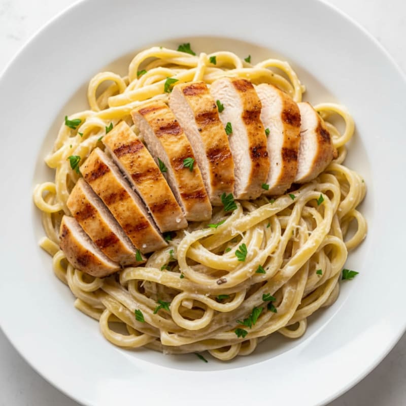 Creamy Garlic Alfredo Fettuccine with Grilled Chicken
