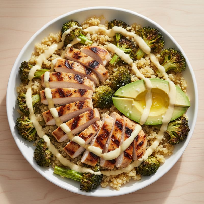 Grilled Chicken and Quinoa Power Bowl with Roasted Broccoli
