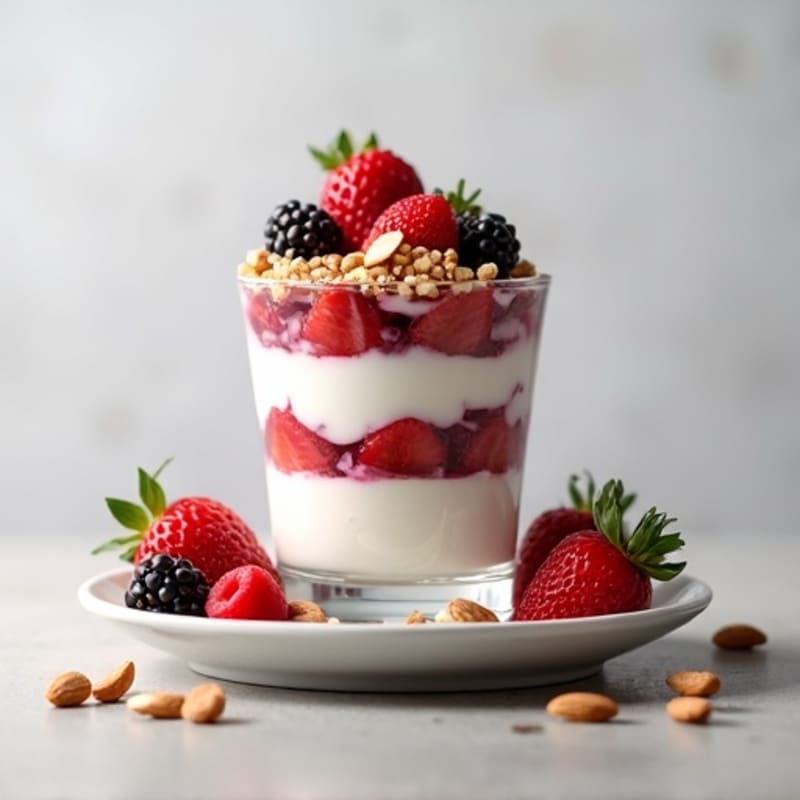 Greek Yogurt Protein Parfait with Mixed Berries and Almonds