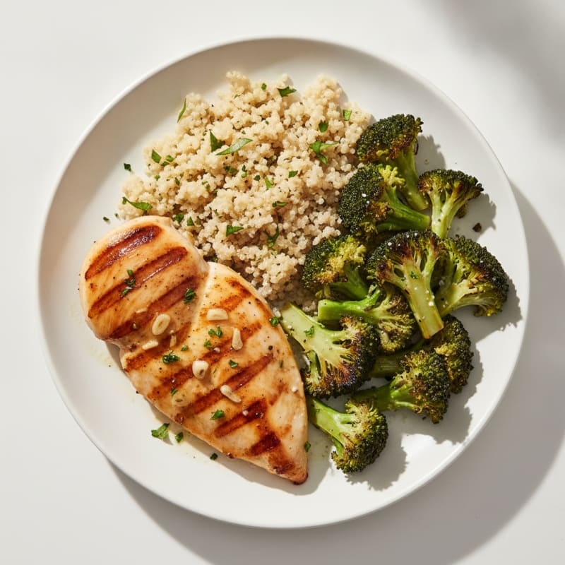 Grilled Chicken Breast with Quinoa and Roasted Broccoli
