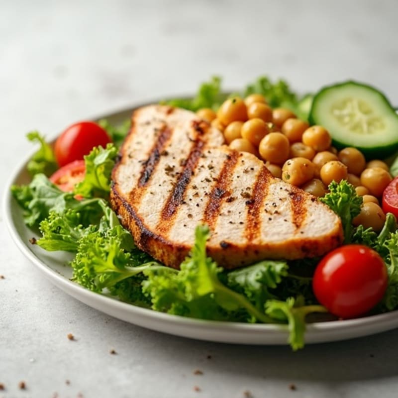 Grilled Turkey Breast Salad with Mixed Greens and Roasted Chickpeas