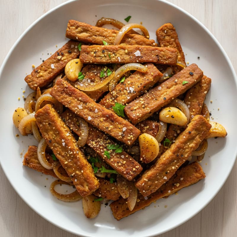 Pan-Seared Tempeh with Garlic and Onions