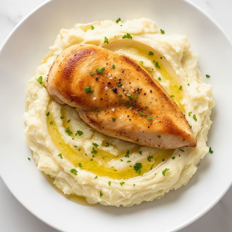 Buttery Garlic Mashed Potatoes with Roasted Chicken