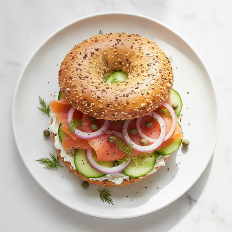 Smoked Salmon Everything Bagel Sandwich