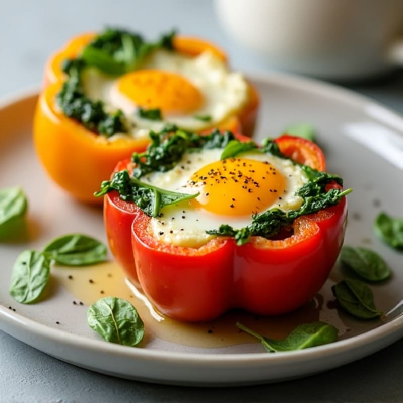 Fluffy Bell Pepper Egg Cups with Spinach