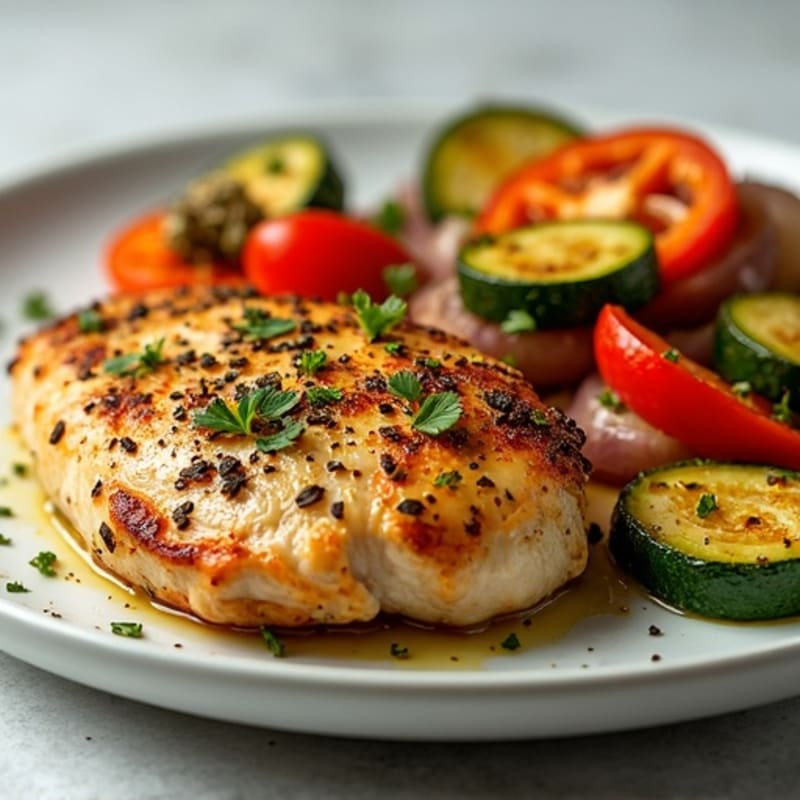 Herb-Crusted Pan Seared Chicken with Roasted Vegetables