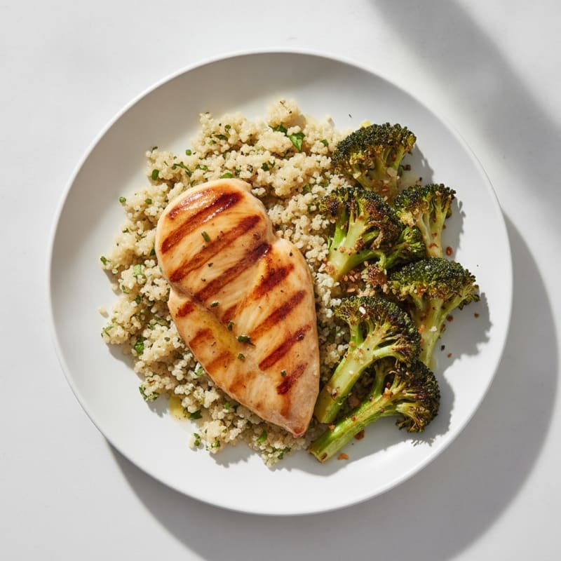 Grilled Chicken Breast with Quinoa and Roasted Broccoli