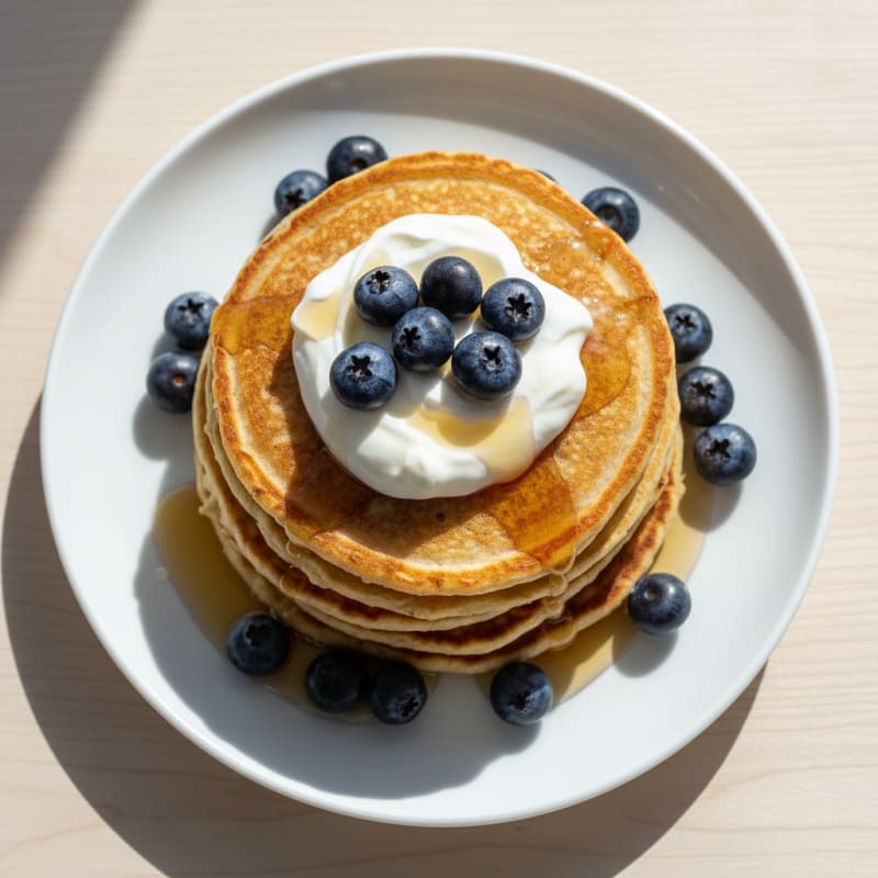Cottage Cheese Protein Pancakes with Greek Yogurt and Berries