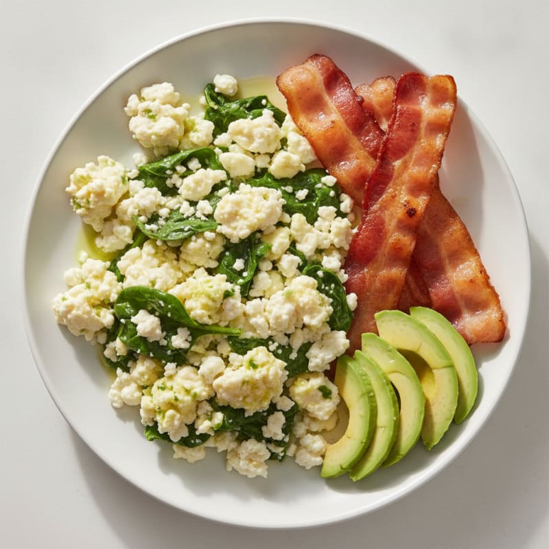 Cottage Cheese Scramble with Spinach and Turkey Bacon