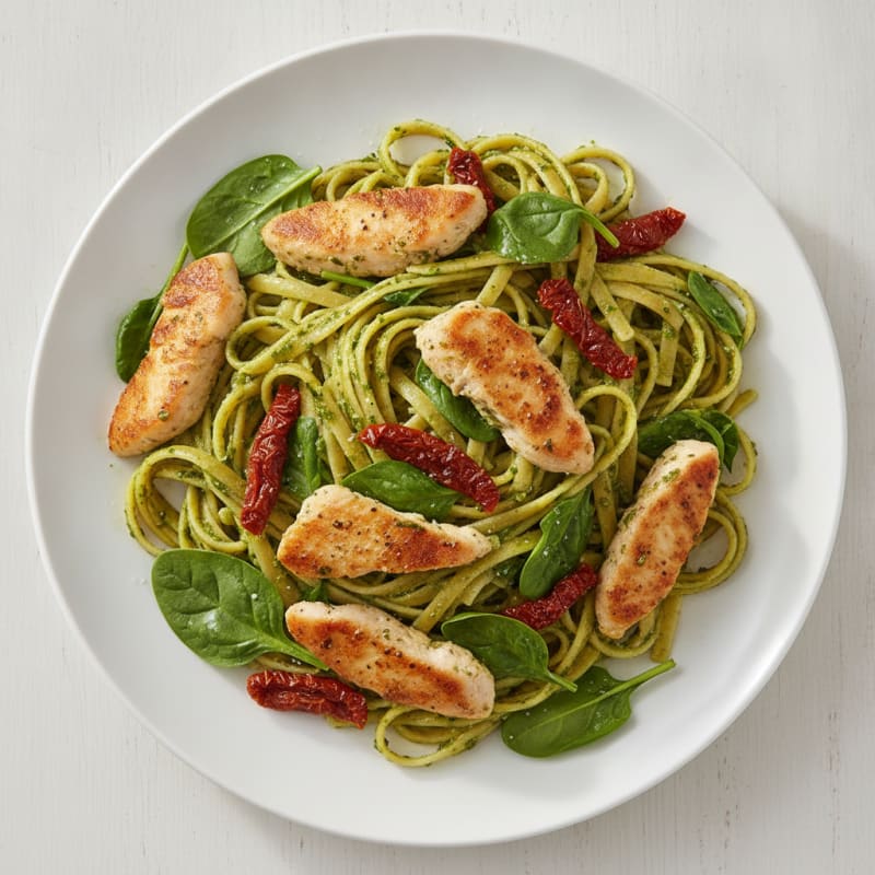 Pesto Chicken Linguine with Sun-Dried Tomatoes