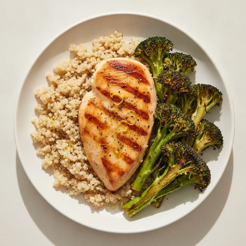 Grilled Chicken Breast with Quinoa and Roasted Broccoli